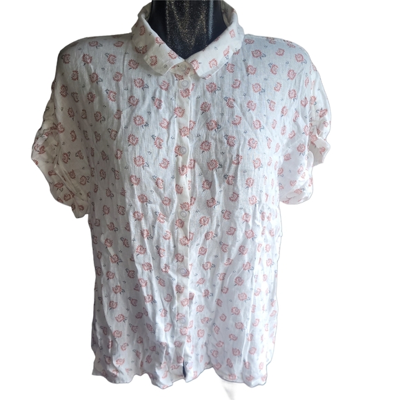 Jachs Girlfriend Floral Button-Up Short Sleeve Top XL - Picture 1 of 5